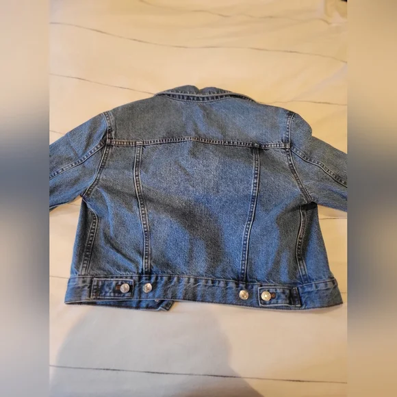 Women's MNG Blue Cropped Jean Jacket - Picture 5 of 6